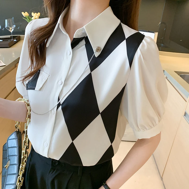 Summer New Style Printed Short-Sleeved Chiffon Shirt Blouse — photo 3