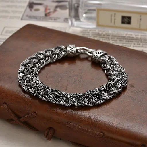 Title 2, Pulseira masculina de prata esterlina S925 vint...