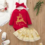 Roupa de Bebê Natalina com Saia, Estampa de Alce, Conjunto de Duas Peças, Romper e Saia Curta. Conforto e Encanto para o Natal do seu bebê. — foto 9