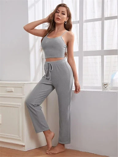 Title 8, Homewear Wafelgebreide bretels Top en broek Rob...