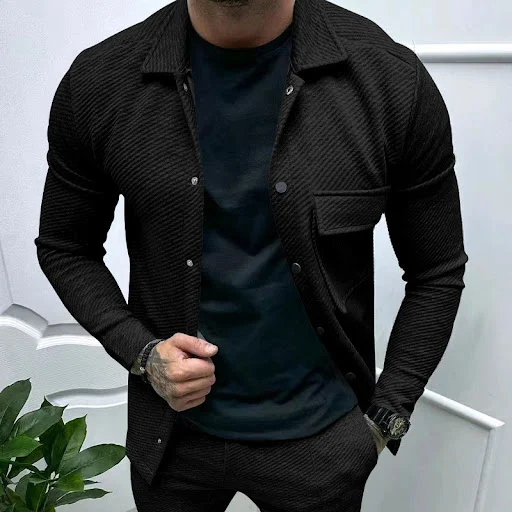 Title 17, Mens single-breasted solid color slim jacket, ...