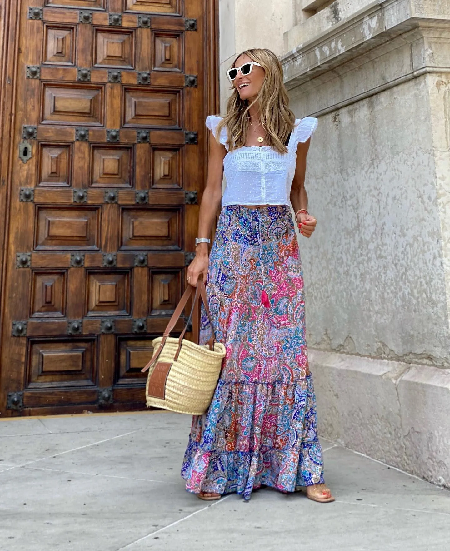 Title 17, Falda larga estampada para mujer con borde de v...