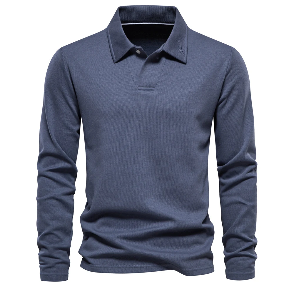 Polo Uomo Manica Lunga con Revers Casual Tinta Unita Top Abbigliamento Comodo e Versatile per un Look Elegante e Informale Adatto a Ogni Occasione — foto 8