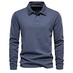 Polo Uomo Manica Lunga con Revers Casual Tinta Unita Top Abbigliamento Comodo e Versatile per un Look Elegante e Informale Adatto a Ogni Occasione — foto 8