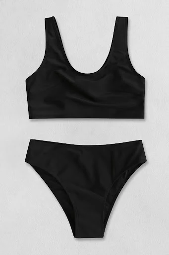 Title 6, Black Navel Split Swimsuit Bikini, a stylish tw...