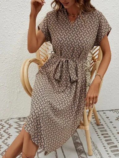 Title 6, Fashion Printed Waist Control Sleeve V-neck Sli...