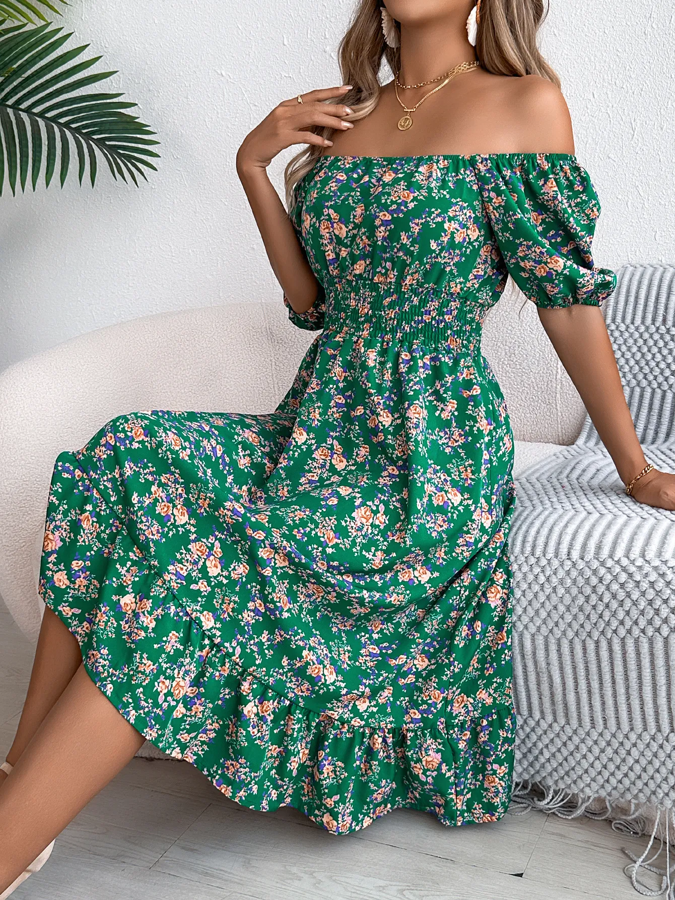 Title 33, Floral Print Square Collar Dress Summer Fashion...