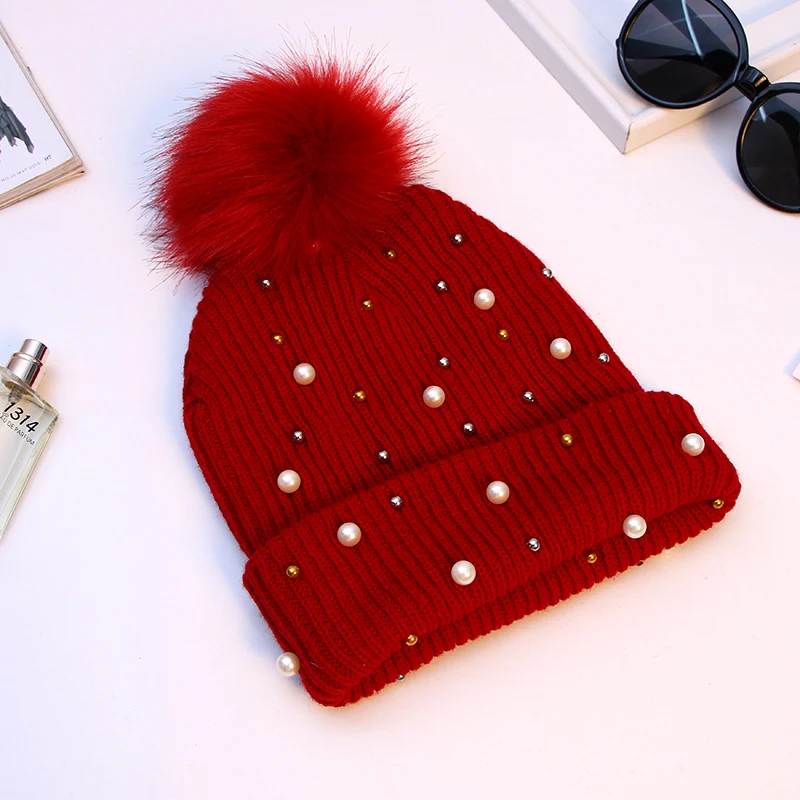 Title 1, Ladies Fashion Pearl Hat Knitted Thickening Win...