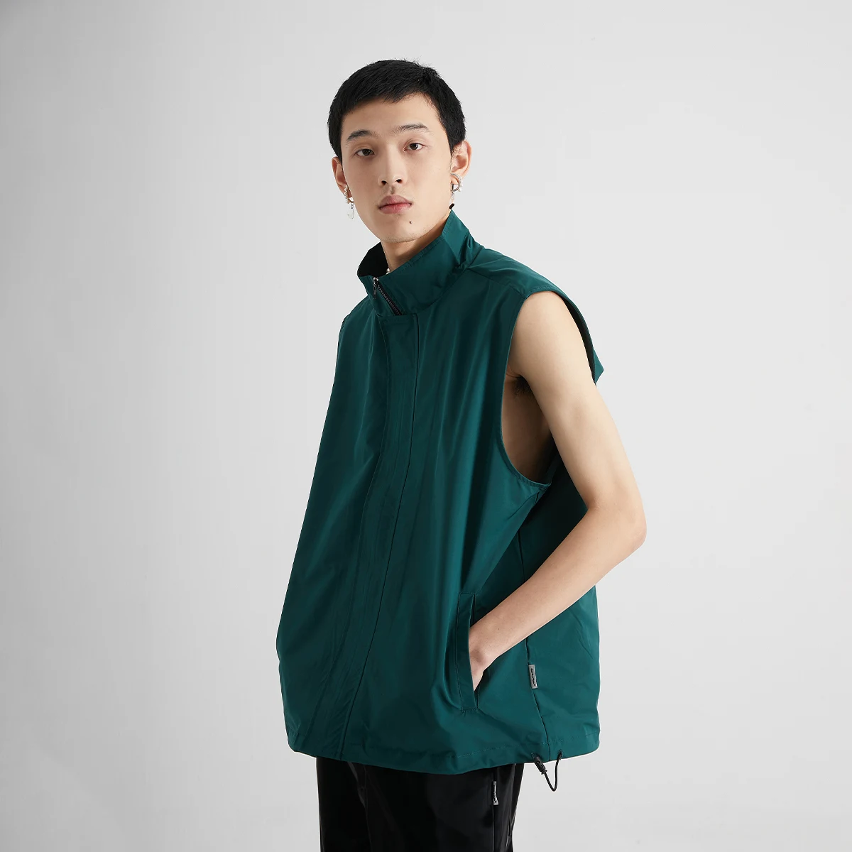 Dark Green Stand-Up Collar Windbreaker Jacket & All-Match Vest. Stylish & versatile, offering wind protection and comfor — photo 3