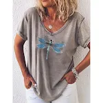 Women's Dragonfly Printed V-neck Short Sleeve T-shirt, a comfortable and stylish summer top, perfect for casual everyday — photo 5