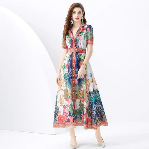 Title 7, Single-breasted Printed Elegant Dress
