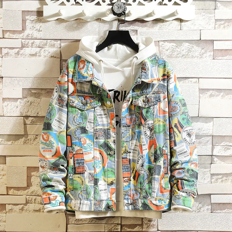Title 3, Mens Graffiti Camouflage Color Denim Jacket Pl...