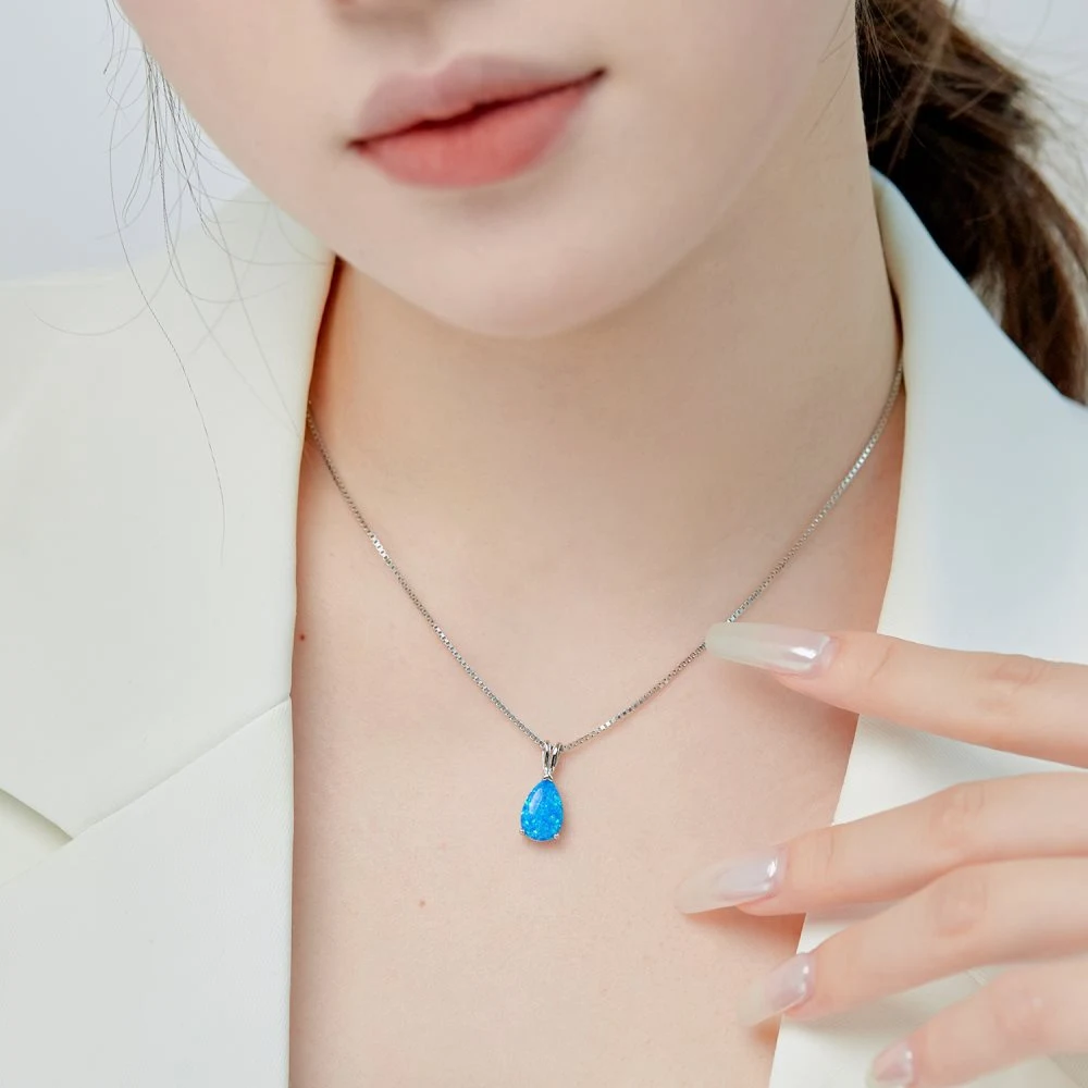 Colar de opala em prata esterlina S925, um elegante pingente feminino. Um presente ideal para realçar sua beleza natural e adicionar sofisticação. — foto 1