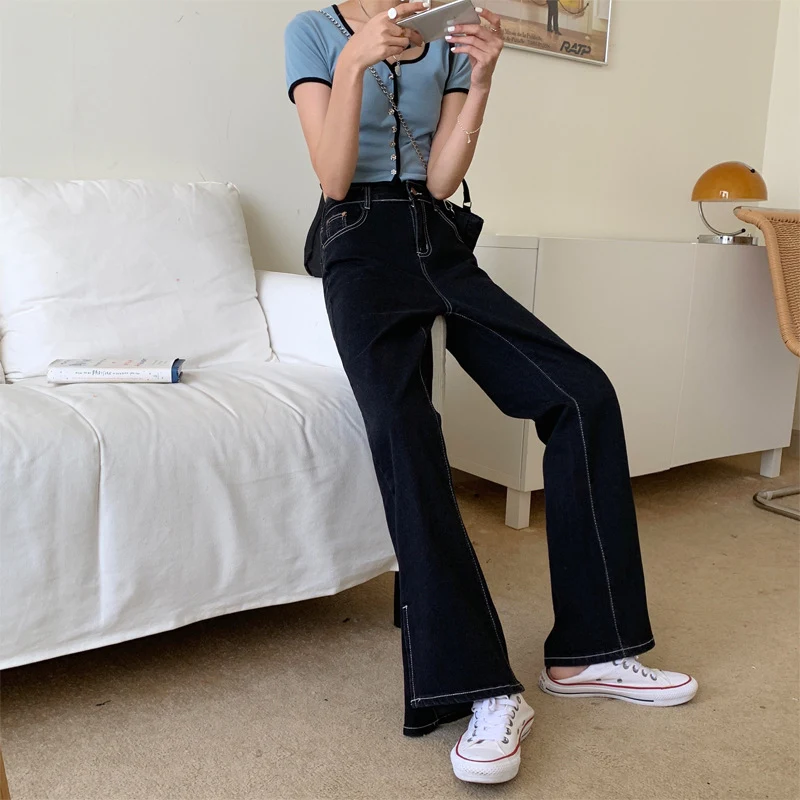 Jeans pêssego grandes de cintura alta, micro flare com fenda no quadril. Realce suas curvas com conforto e estilo únicos. — foto 3
