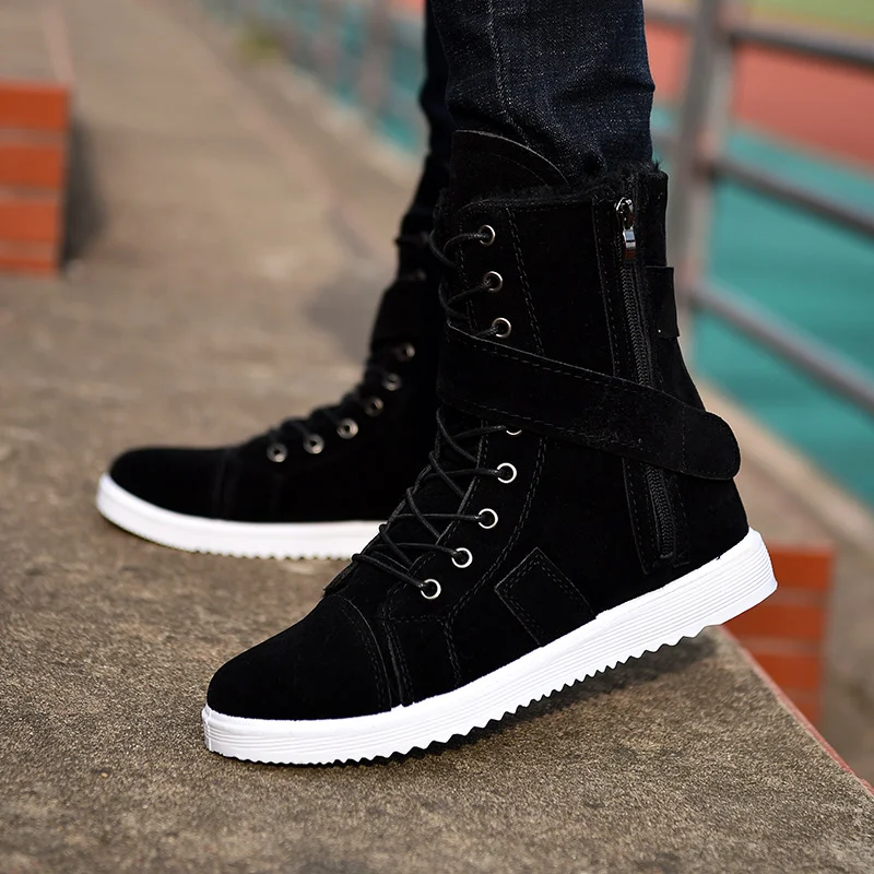 Botas de inverno masculinas de cano médio com zíper Sapatos de algodão Mantenha seus pés aquecidos e confortáveis com estas botas de inverno duráveis e estilosas — foto 2