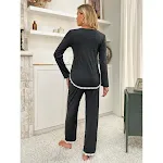 Set pigiama da donna per la casa, maniche lunghe, morbido e confortevole, perfetto per dormire e rilassarsi, ideale per serate tranquille — foto 4