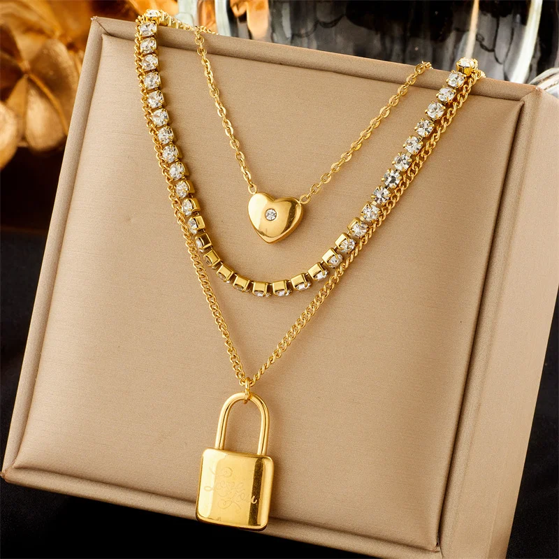 Colar Duplo Aço Titânio Pingente Quadrado Diamante Joia Para Casais Compartilharem Um Amor. — foto 9