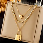 Colar Duplo Aço Titânio Pingente Quadrado Diamante Joia Para Casais Compartilharem Um Amor. — foto 9
