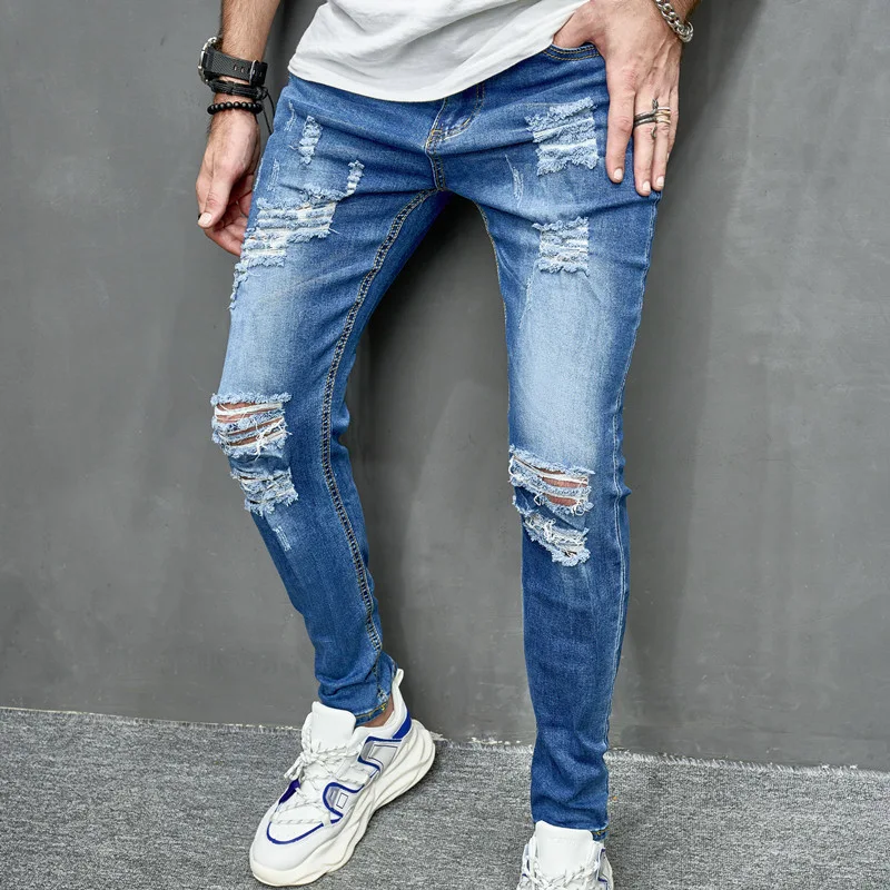 Title 13, Mens Street Distressed Slim Fit Elastic Jeans ...