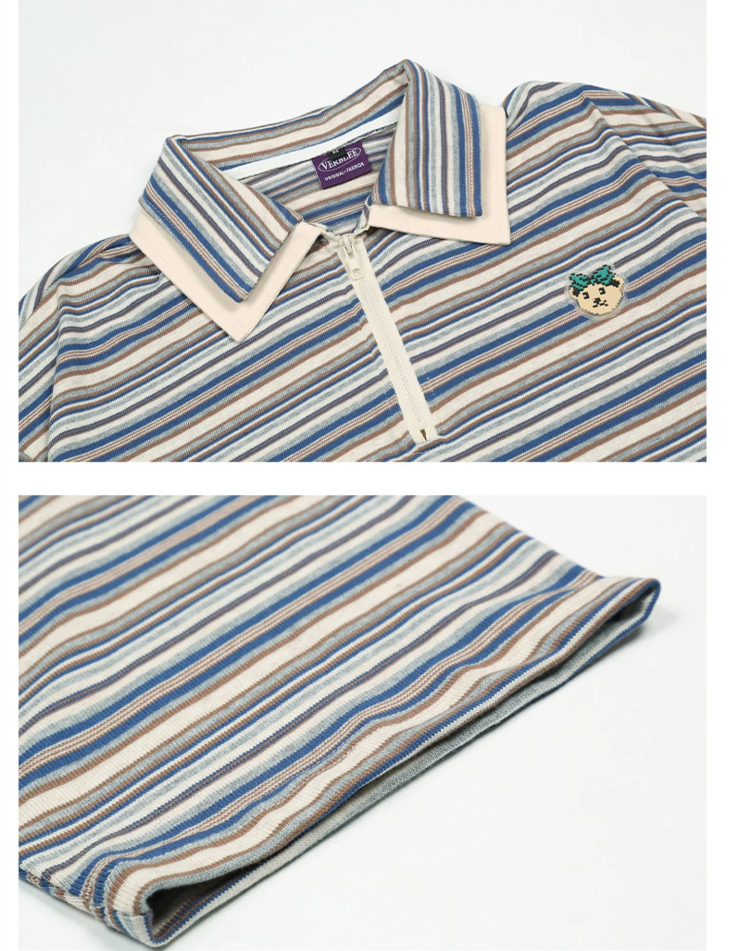 Title 5, Striped Polo Lapel Short Sleeve T Shirt