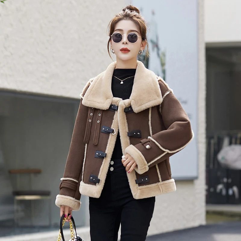 Title 8, Womens Lamb Wool Coat Winter Fur Integrated St...