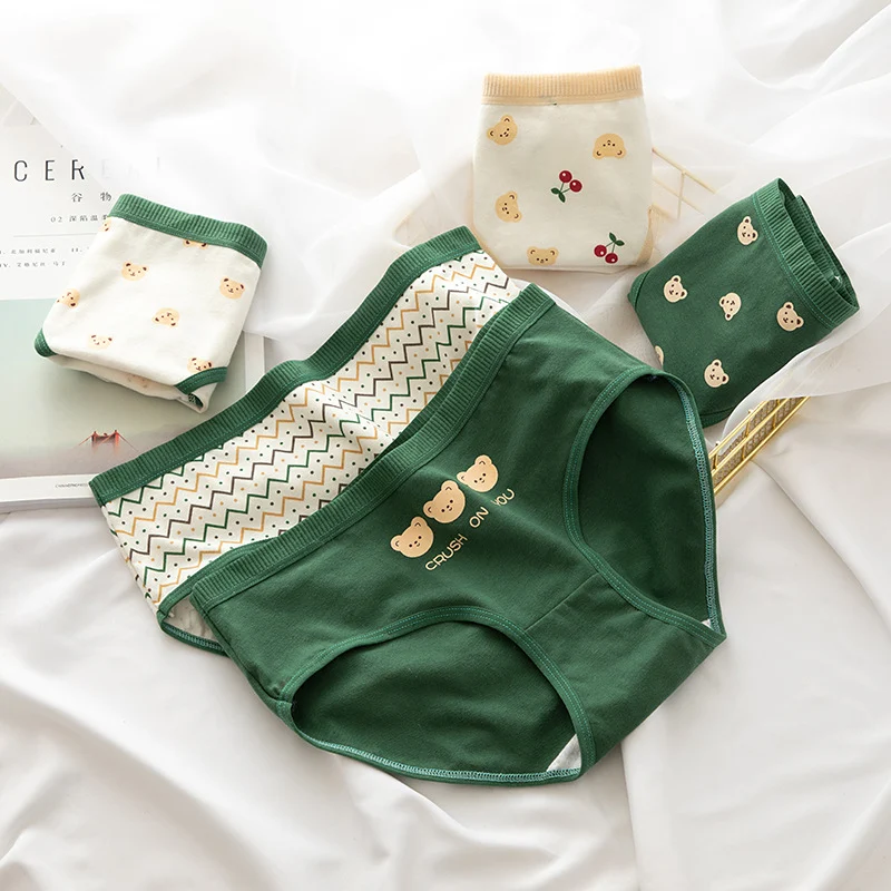 Pure cotton mid-waist student panties with cute cartoon designs. Comfortable, breathable, and perfect for everyday wear; — photo 1