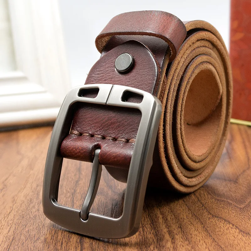 Cinto de couro macio masculino retro feito à mão com fivela de pino. Conforto e estilo clássico para suas calças. Ajuste ideal e durabilidade. — foto 4