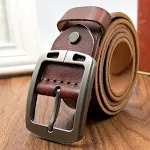 Cinto de couro macio masculino retro feito à mão com fivela de pino. Conforto e estilo clássico para suas calças. Ajuste ideal e durabilidade. — foto 4
