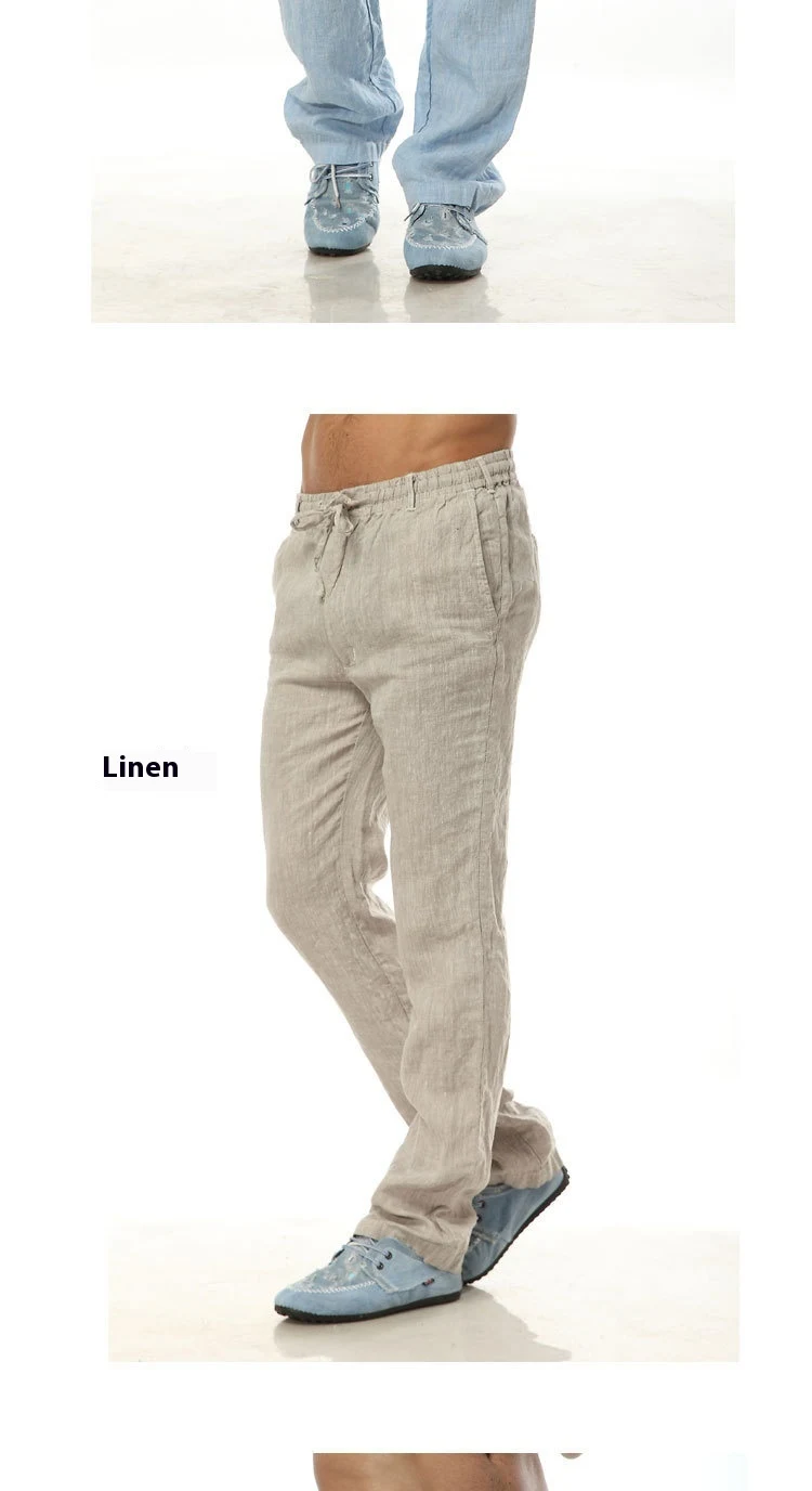 Heren dunne casual linnen broek met elastische tailleband, lichtgewicht en ademend, perfect voor de zomer, comfortabele en relaxte pasvorm. — foto 15