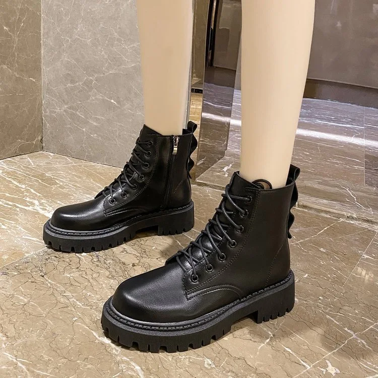 Women's Black Martin Boots, Autumn and Winter, New British Style, All-Match, Thick Bottom, Stylish and Comfortable Every — photo 7