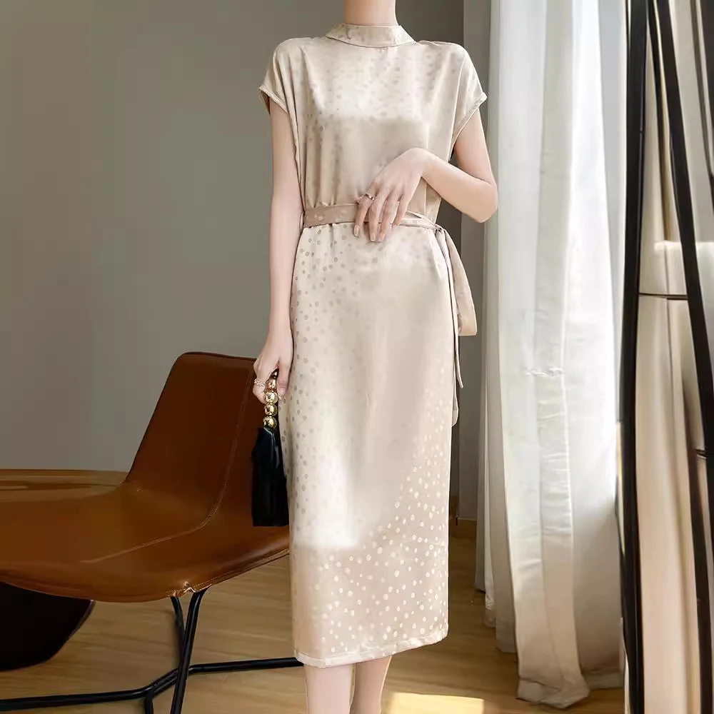 Dress Satin High-grade Polka Dot Half Turtleneck Acetic Acid — photo 4
