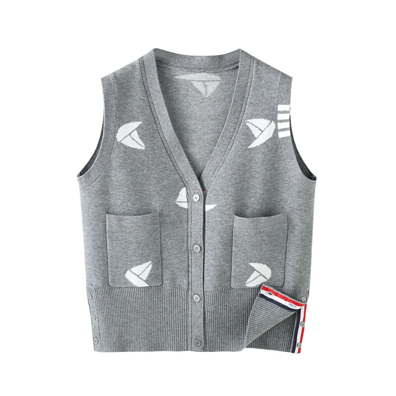 Title 3, Colete feminino jacquard com decote em V