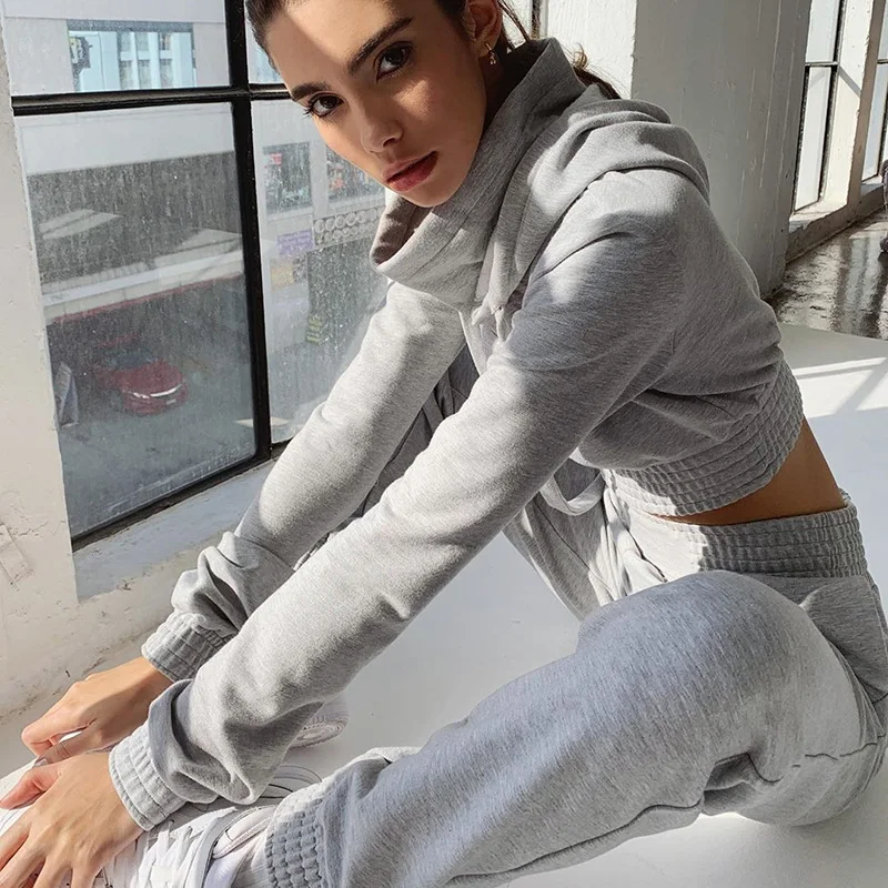 Women's Long Sleeves Crop Top Two Piece Set, a stylish and comfortable outfit, perfect for any occasion, highlights your — photo 2