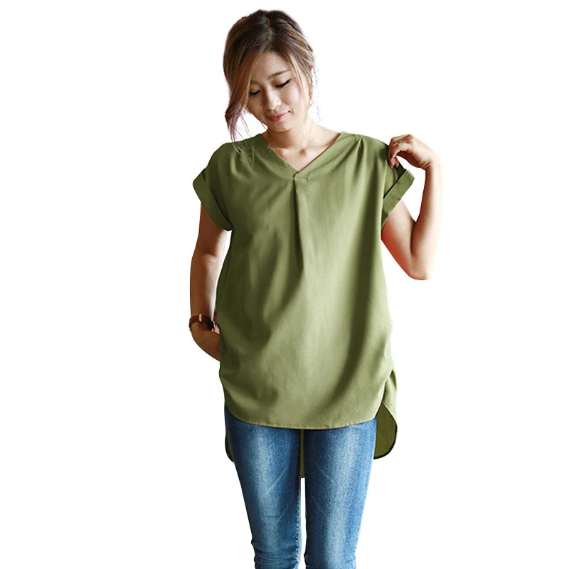 Nieuwe stijl Japanse damesblouse met korte mouwen en chiffon — foto 3