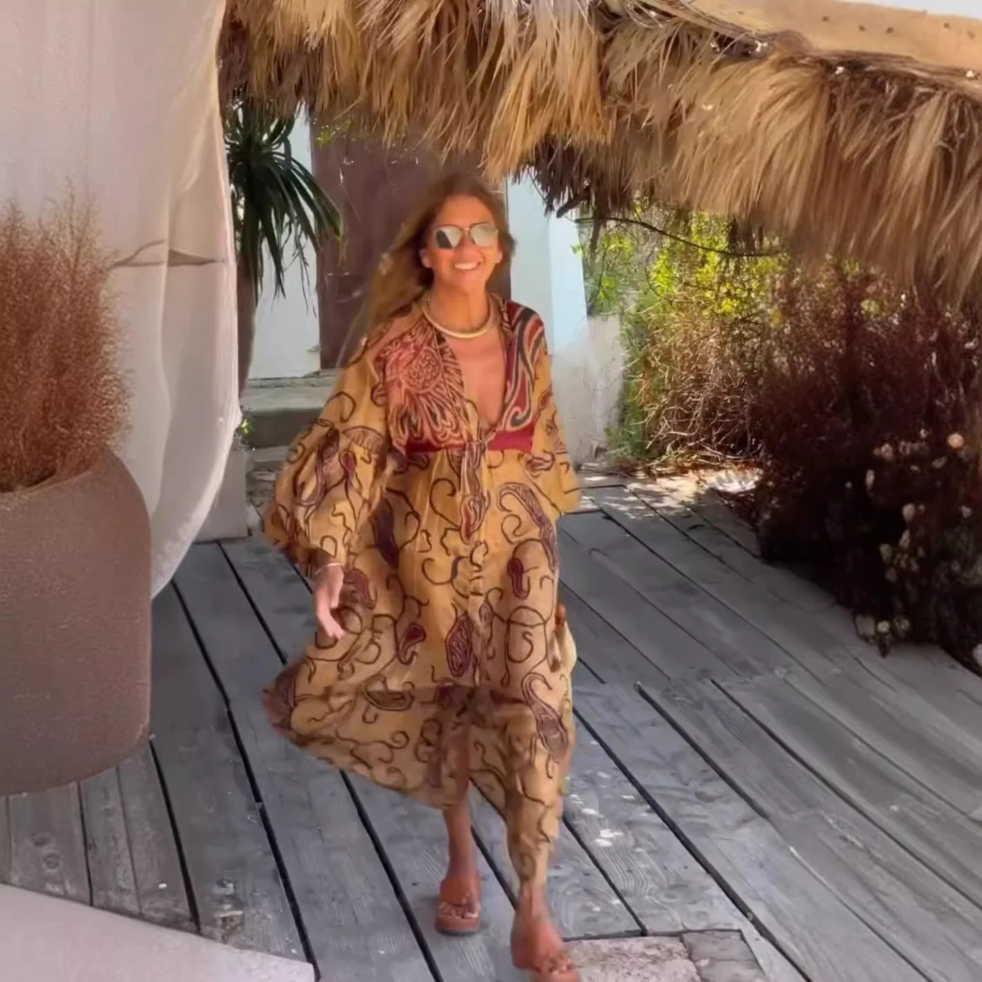 European American Summer New V-neck Fashion Printed Long Sleeve Loose Dress — photo 2