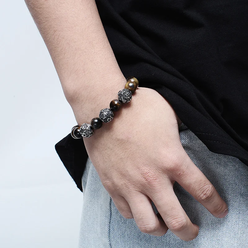 Pulseira DIY masculina de aço titânio com mantra de seis palavras, personalize, estilo espiritual, acessório de joia. — foto 3