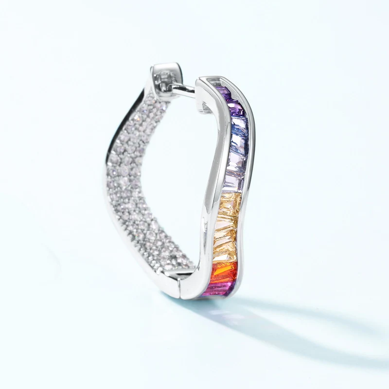 Brincos Diamante Irregular S925 Prata Zircônio Arco-Íris, Adicione um toque de cor e sofisticação às suas orelhas — foto 6