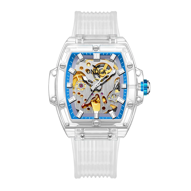 Relógio automático mecânico esqueleto masculino com pulseira de silicone. Combine estilo, precisão e design moderno em seu pulso. — foto 2