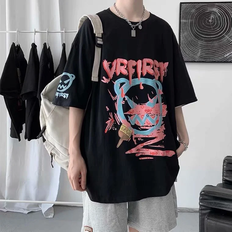 Summer New Short Sleeve T-shirt Men's Loose Trendy All-match Cartoon Top Clothes Hong Kong Style Casual Hip Hop Outfit f — photo 18