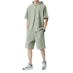 Men's Ice Silk Hooded High Street Short Sleeve T-shirt and Shorts Set, breathable and cool for summer. Stylish and comfo — photo 17