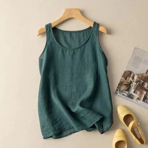 Artistic Retro Loose Solid Color Cotton Linen Vest Women's Top — photo 4