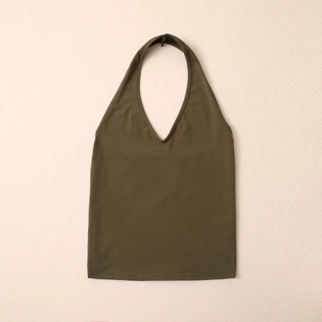 Title 10, Solid color cropped slim back showing chest hal...