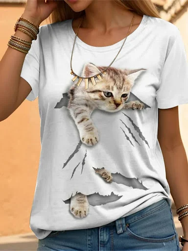 Title 5, Casual losvallend shirt met korte mouwen en kat...