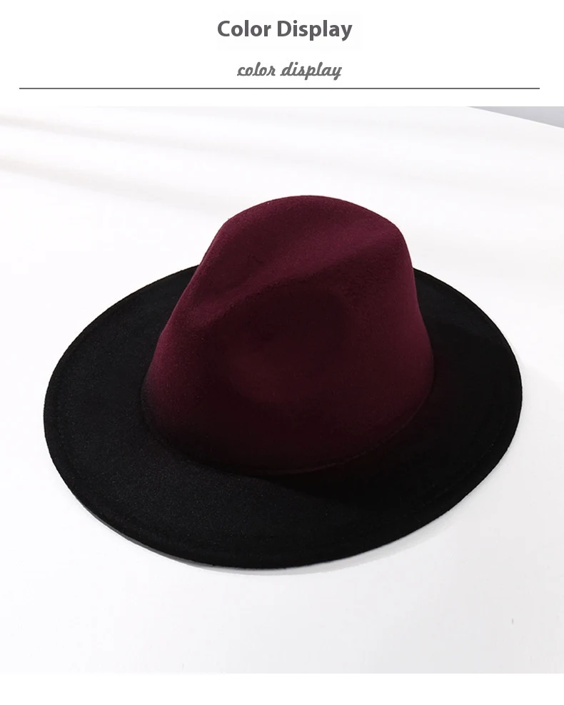 Title 7, Fashion Gradient Color Fedora Hat Flat Brim Woo...