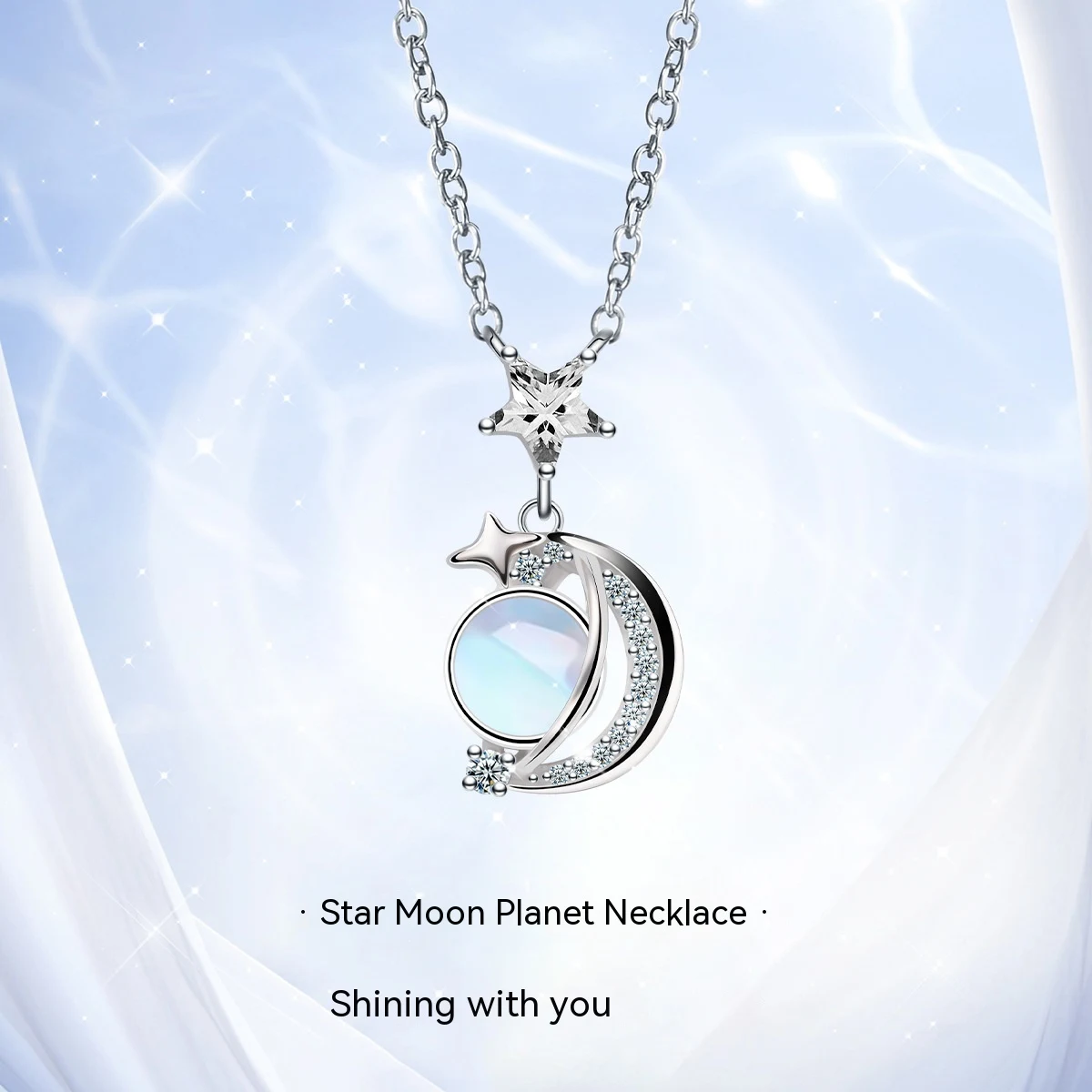 Colar feminino de prata esterlina estrela e lua Design de moda Joia elegante Presente ideal para ela Acessório charmoso. — foto 3