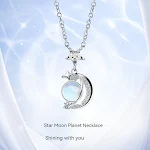 Colar feminino de prata esterlina estrela e lua Design de moda Joia elegante Presente ideal para ela Acessório charmoso. — foto 3