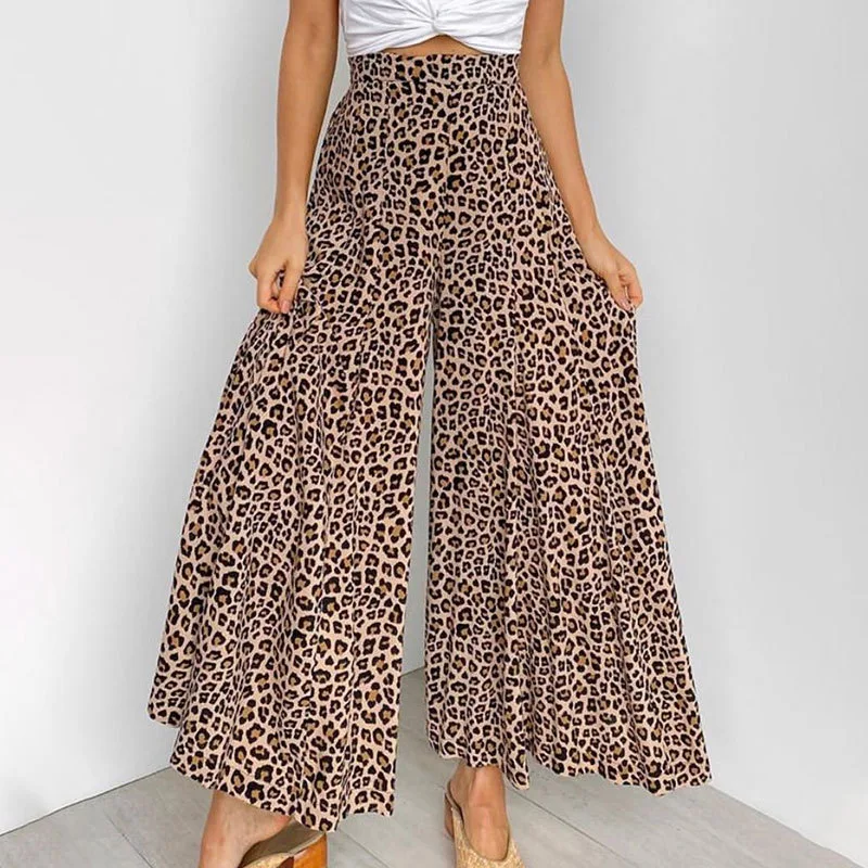 Calças estampadas com bolinhas e leopardo, cintura alta, pernas largas, soltas, retas, casuais, confortáveis e estilosas para mulheres. — foto 3