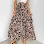 Calças estampadas com bolinhas e leopardo, cintura alta, pernas largas, soltas, retas, casuais, confortáveis e estilosas para mulheres. — foto 3