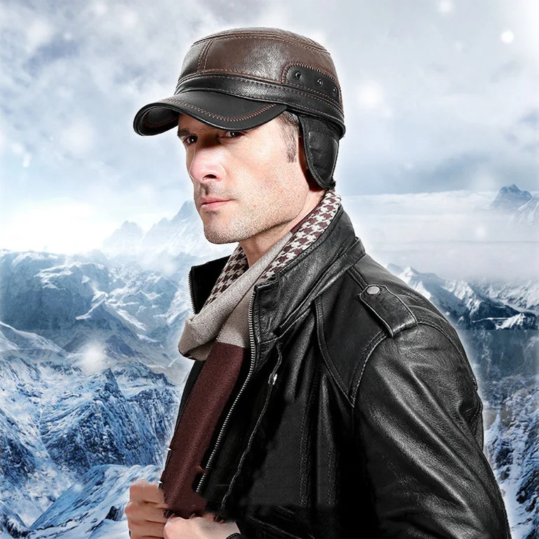 Chapéu de couro forrado com fleece casual masculino, perfeito para o inverno. Conforto e estilo para o dia a dia, aquecimento garantido. — foto 5