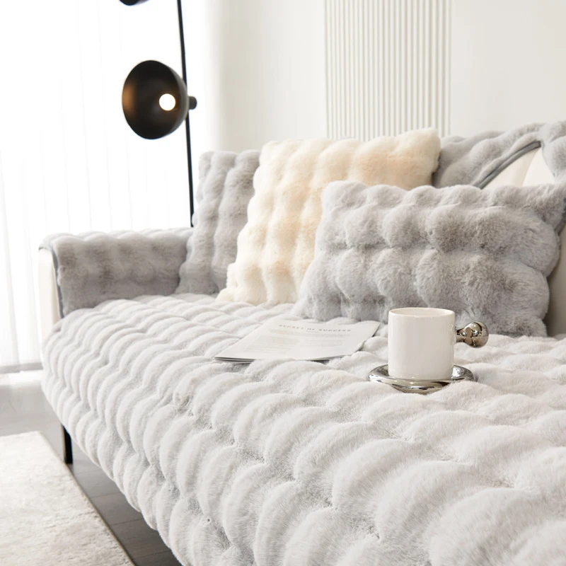 Thickened Rabbit Plush Sofa Cushion Wholesale Winter Thermal Non-slip. Stay warm and comfortable on your sofa this winte — photo 14